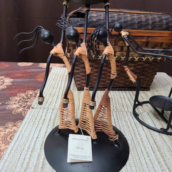 Pair of Laurids Lonborg Denmark Wrought Iron Rattan Candle Holders Vtg MCM - Picture 2 of 10